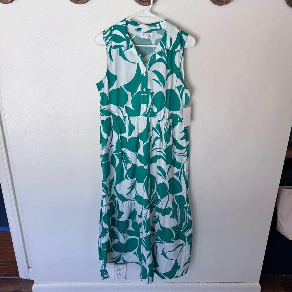Tahari Arthur S. Levine Green and White Floral Maxi Dress size small NEW! - Picture 11 of 11